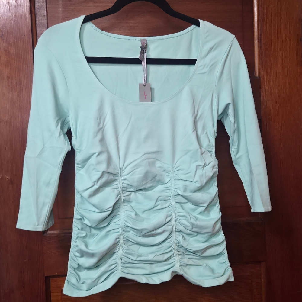 NWT *Flawed* Last Tango Mint Ruched Scoop Neck Long Sleeve Top Sz M/L